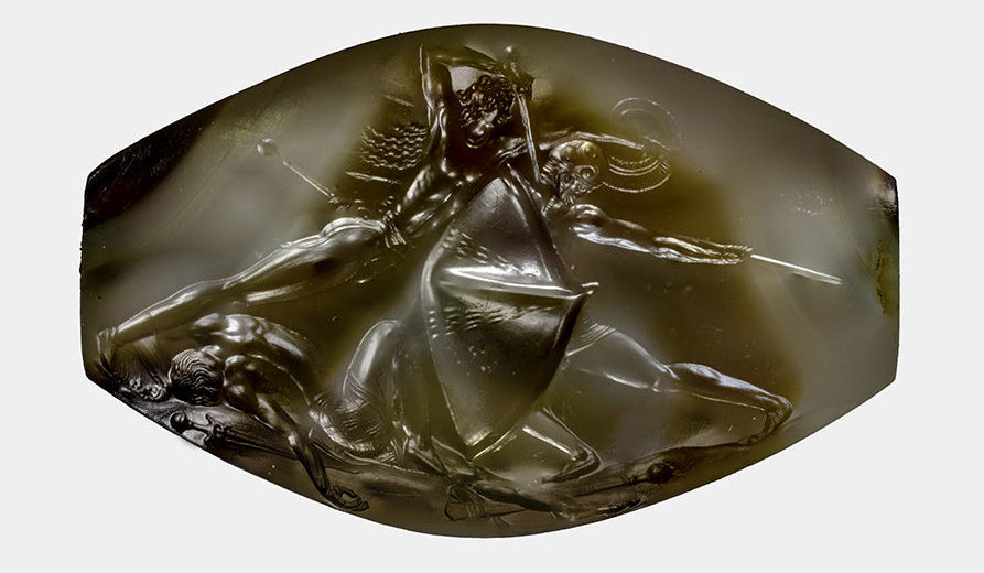 An Ancient Greek Artwork Was Graved On A Small Gemstone